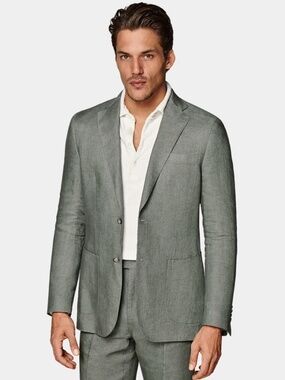 Suitsupply Havana Mid Green Pure Linen Suit - Size 40R - NWT and garment bag